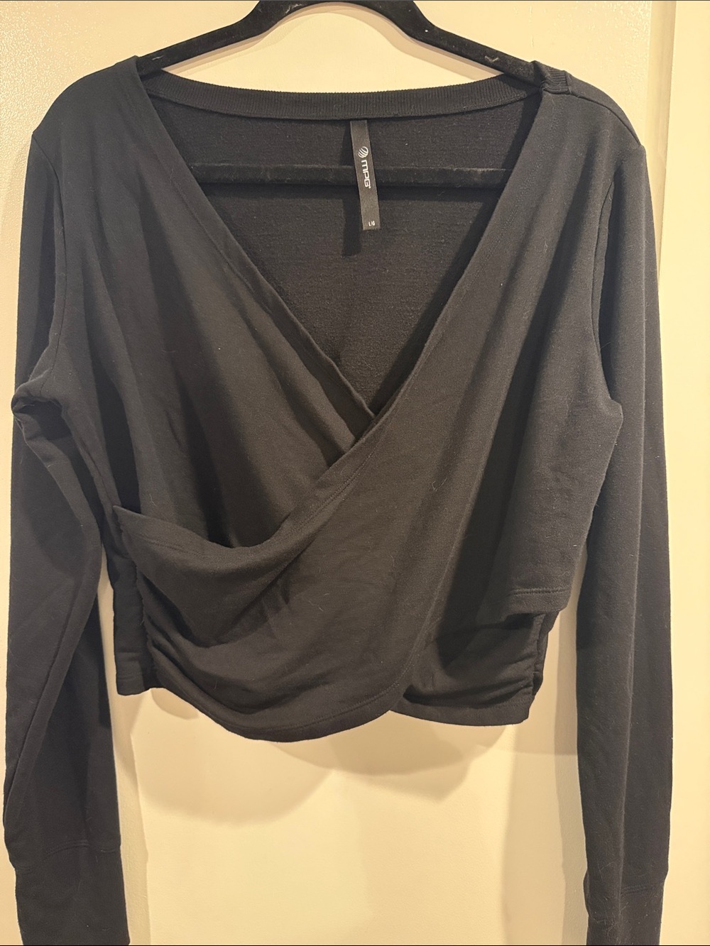 MPG Black Wrap-Front Long Sleeve Top